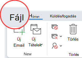 A Fájl fül a menüszalag füleinek bal szélén található.