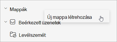 Képernyőkép: az Új mappa létrehozása elem a mappaablak További beállítások menüjében kiválasztva