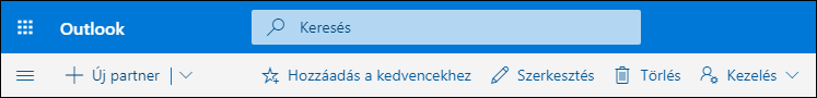 Képernyőkép a Személyek parancssoron elérhető lehetőségekről (Új partner, Szerkesztés, Törlés, Hozzáadás a kedvencekhez, Kezelés).