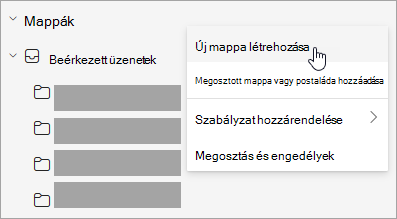 Képernyőkép: az Új mappa létrehozása elem a mappaablak További beállítások menüjében kiválasztva