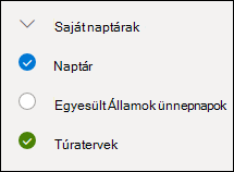 Képernyőkép a naptár melletti jelölőnégyzetről