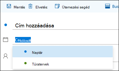 Képernyőkép a naptár nevéről az eseményrészletek űrlapján