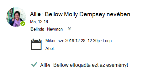 Képernyőkép egy delegált által elfogadott értekezletmeghívóról.