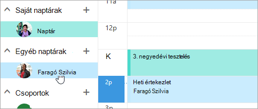 Képernyőkép egy megosztott naptárról.