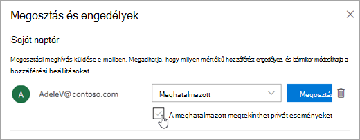 Képernyőkép A meghatalmazott megtekinthet privát eseményeket jelölőnégyzetről