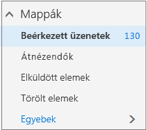 Képernyőkép a Kedvencek csoport alapértelmezett levelezési mappáiról.