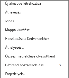 A személyes mappákra jobb gombbal kattintva megjelenő helyi vagy helyi menü