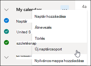 Képernyőkép az Új naptárcsoport gombról