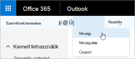 Képernyőkép az Új gomb helyi menüjéről, amelyben a Partner van kijelölve.