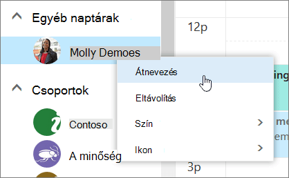 Képernyőkép az Egyéb naptárak helyi menüről.