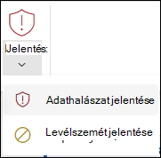 Képernyőkép a Jelentés gombról, amelyen az Adathalászat jelentése elem van kiválasztva a Webes Outlook klasszikus menüszalagján.