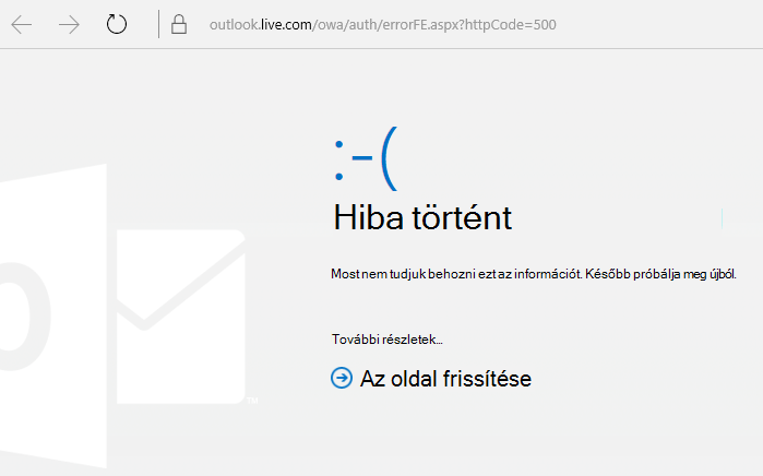 Outlook.com Hiba történt, 500-as hibakód