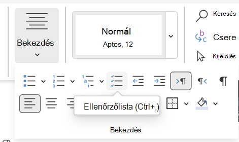 Ellenőrzőlista beszúrása Word