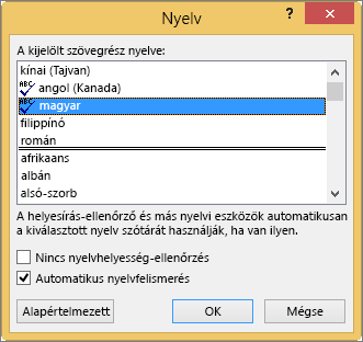 A Nyelv párbeszédpanel