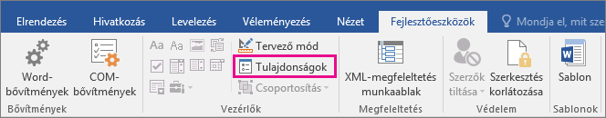 The Properties option is highlighted on the Developer tab.