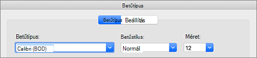 Betűtípus kiválasztása párbeszédpanelen