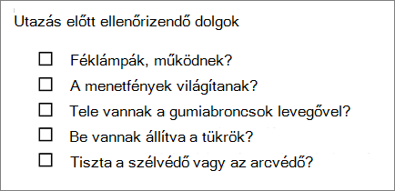 Példa mezőket tartalmazó listajeles listára.