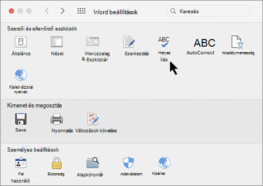 Mac Preferences dialog with Spelling selected
