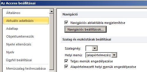 navigációs beállítások