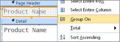 Csoportosítási parancs kiválasztása csoportosított jelentés létrehozásához
