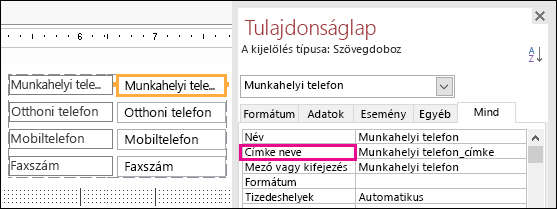 A Címke neve tulajdonság a Tulajdonságlapon