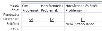 Lekérdezéstervező rács egyenes keresőmezővel