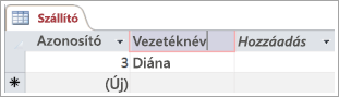 Képernyőrészlet a Szállító tábláról két sor azonosítóval
