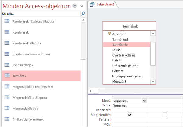 Képernyőkép az Access összes objektuma nézetről