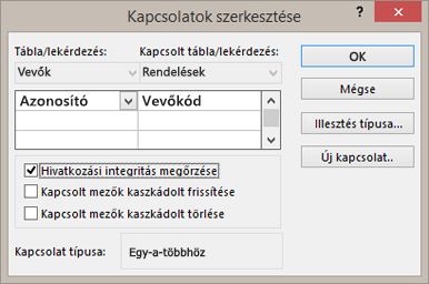Meglévő táblakapcsolatok szerkesztése