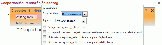 Az Összegek előugró ablak
