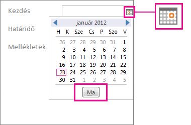 A dátumválasztó és a kijelölt Ma gomb