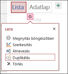 Settings menu with Open in browser, Edit, Rename, Duplicate, and Delete