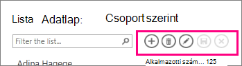 A műveletsáv Lista nézetben