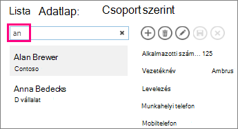 A keresőmező használata listanézetben
