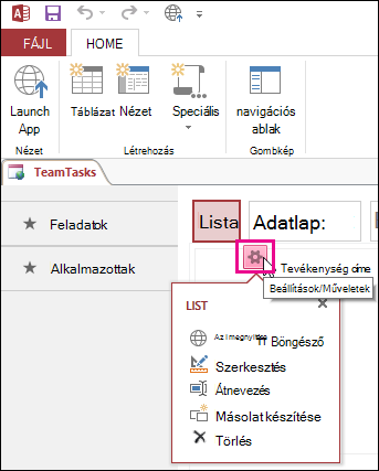 The View Settings/Actions button