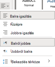 A szövegigazítási menü a Webes OneNote-ban.