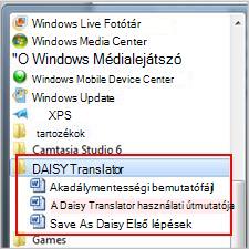 Start menü a telepítés után létrejött Daisy-fájlokkal