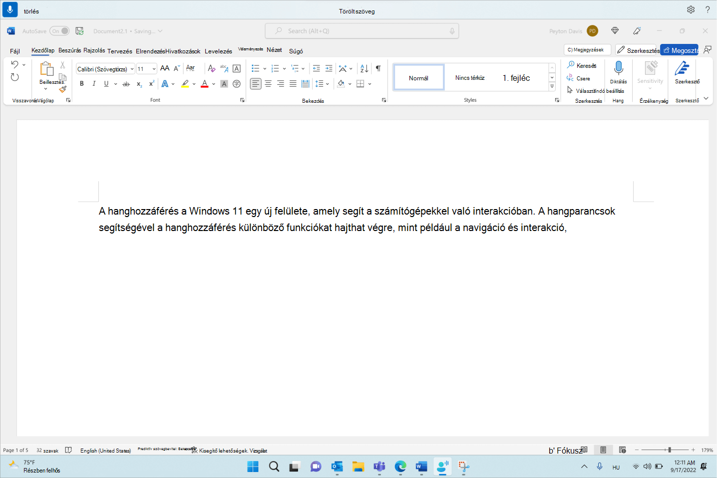 Word-dokumentum a hanghozzáférés paranccsal Törölje ezt.