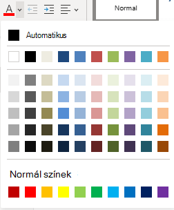 A Betűszín menü a Webes OneNote-ban.