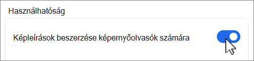 Képleírások lekérése gomb képernyőképe.