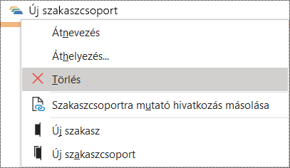 Szakaszcsoport törlése a Windows OneNote-ban