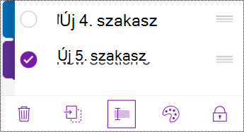 A Szakasz átnevezése gomb az iPhone menüsorán