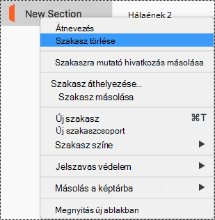 A Szakasz helyi menü a kiemelt Szakasz törlése paranccsal Mac gépen