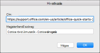 A Hivatkozás párbeszédpanel Mac gépen