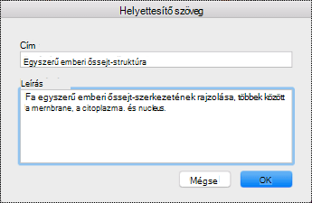 A Mac OneNote Helyettesítő szöveg párbeszédpanelje