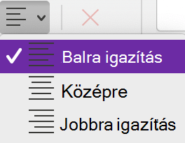 A Bekezdés igazítása menü a Mac OneNote-ban.