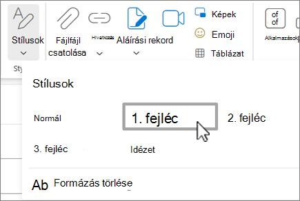 A Stílusok menü a Webes Outlook-ban.