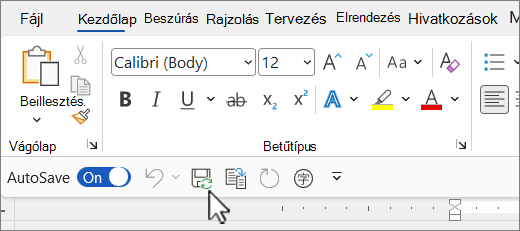 A gyorselérési eszköztár alapértelmezett helye