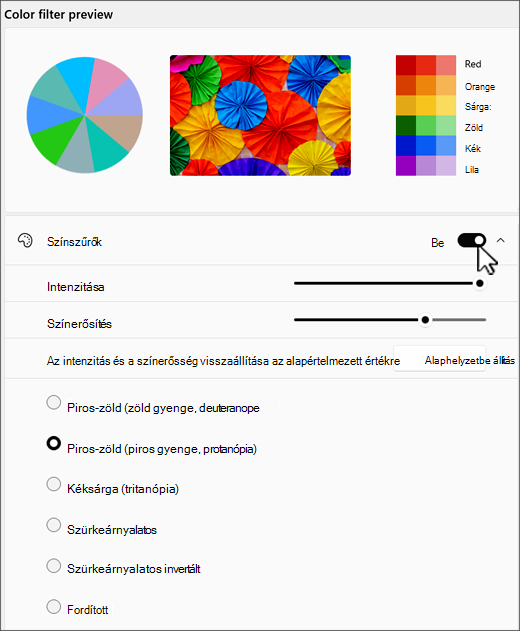 Windows 11 színszűrő beállításai
