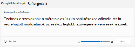 Windows 11 Szövegméret csúszkája